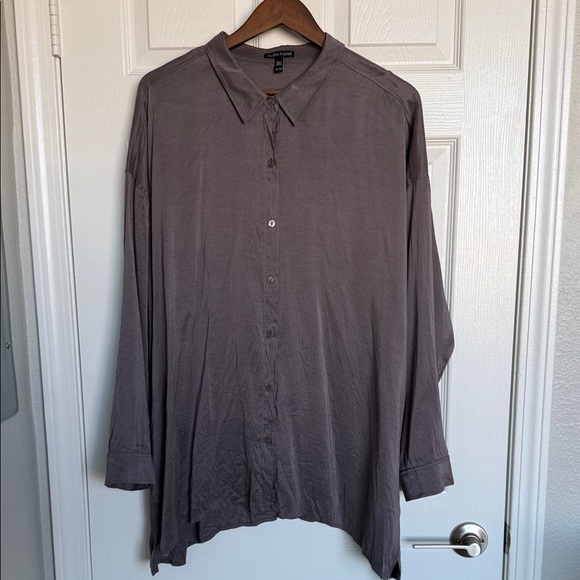 Eileen Fisher Women’s purple Long Sleeve Button Down Silk Blouse XL - Picture 2 of 12